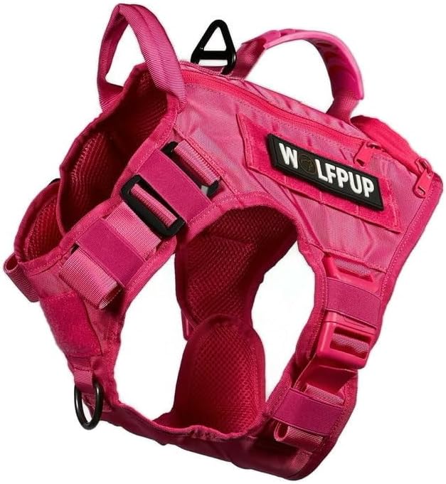 WOLFpak Tactical Dog Vest Harness No Pull Breathable (Neon Pink, Medium) | Dual Grab Handles, 1000D Nylon, Four-Point Adjustment, MOLLE Attachment Panels, Three Storage Pockets, Metal Alloy Buckles