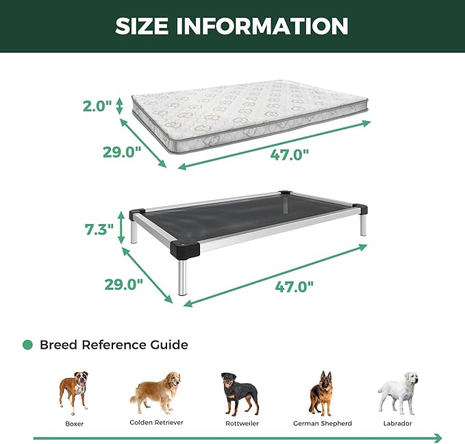 FXW TitanNest Cooling Chew-Proof Elevated Dog Bed with Cover for Large Dogs | Easy to Clean, Pre-assembly Raised Cot, Indoor/Outdoor/Camping, 47 x 29 x 7.3in