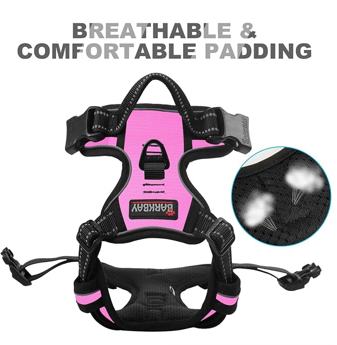 BARKBAY Dog Harness No Pull for Large Dogs Front Back Clips,Dog Vest | Soft Padded No Choke With Handle,Easy On&Off,Adjustable Reflective For Walking Training Running(Pink,XL)