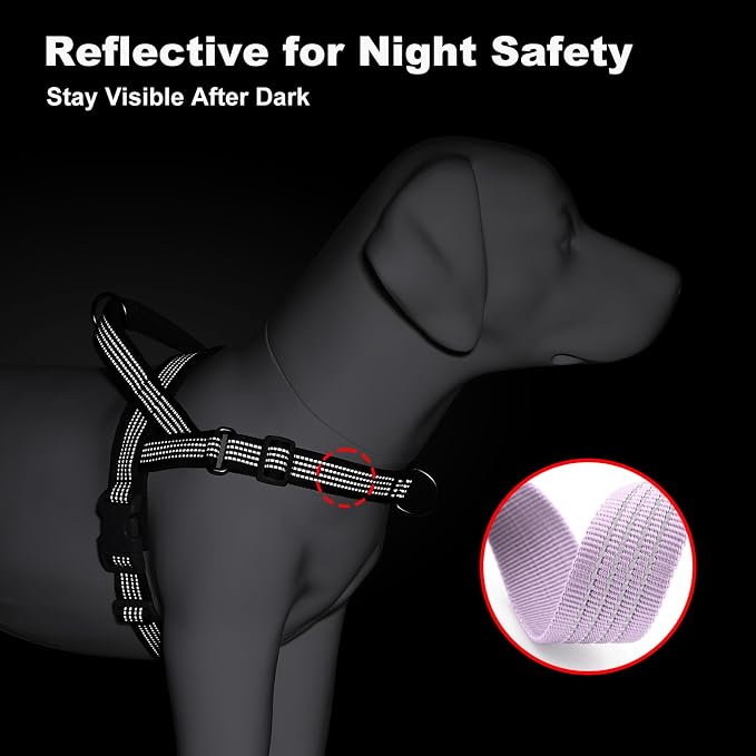 No Pull Dog Harness with Handle, Adjustable Soft Mesh Padded Vest | Reflective Walking Harness with Front Clip for Small Medium Large Dogs, Quick Fit No Escape for Training, Purple, XL