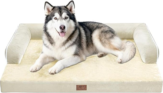 Orthopedic Waterproof Dog Bed with Bolster for Extra Large Size Dogs | Pillow Support for Neck Relief, Egg Crate Foam, Waterproof Liner, Anti-Slip Bottom, Removable Bolster Cover, 48 x 33 Inch