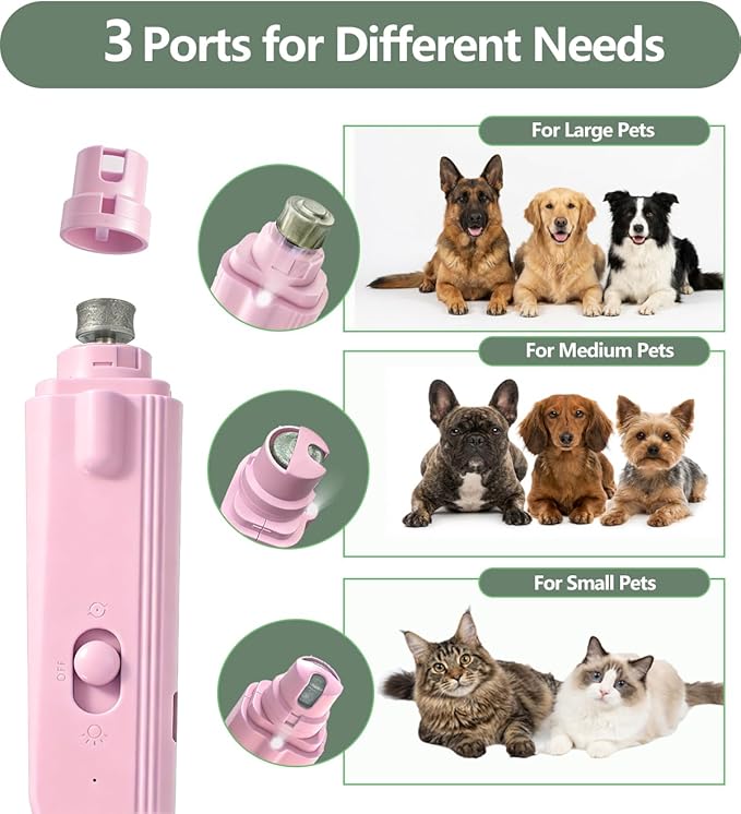 2-in-1 Dog Nail Clipper & Nail Grinder with 2 LED Lights Splash Guard for Large Medium Small Cats Dogs Pets Paw Trimmer Claw Grinders USB Rechargeable (Pink)