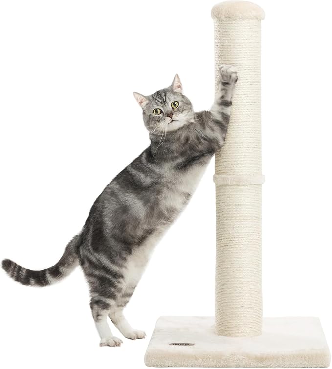 Karolpar 34inch Cat Scratching Post with Natural Sisal Rope 4.3Inch Large Diameter Scratcher Post Tree for Indoor Cats Beige
