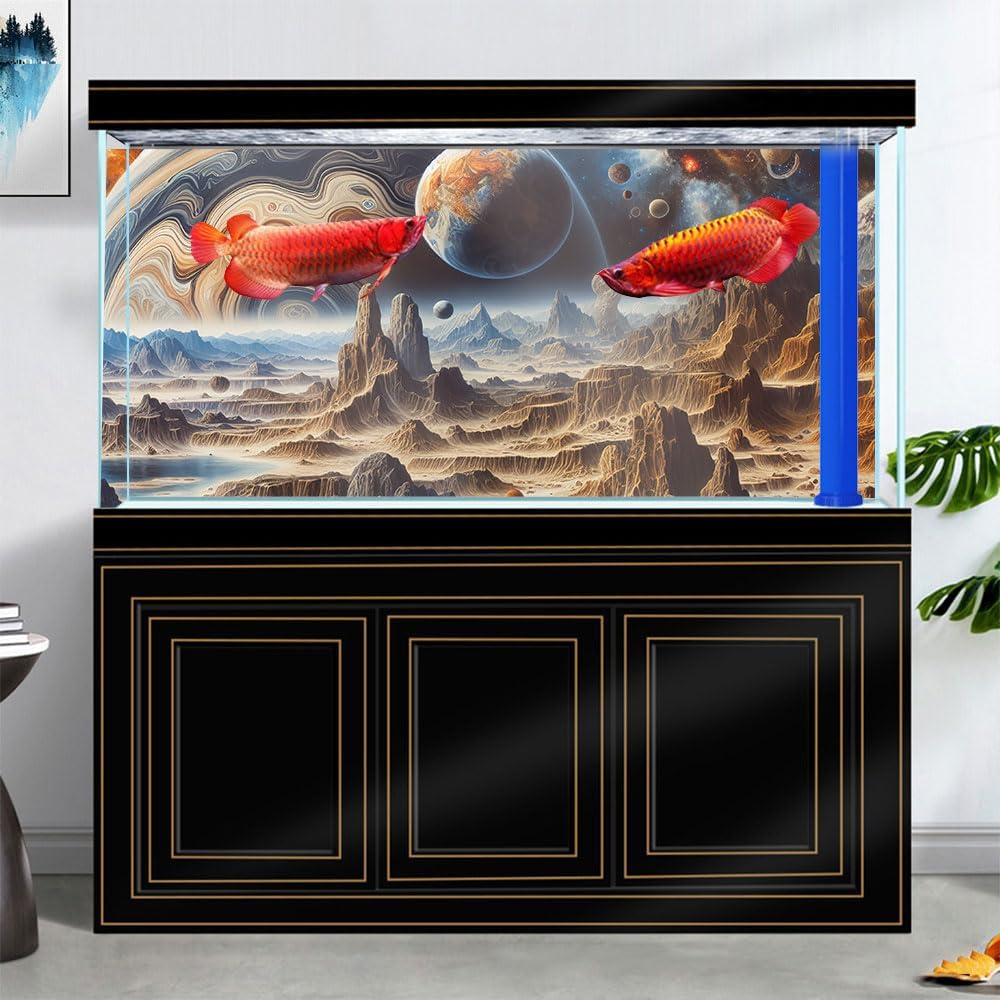 72X18IN Cosmic Spaceterrarium Background, Cool Parallel Space Themed Aquarium Reptile Habitat Background, Aquarium Background with 10EVA Double-Sided Tape
