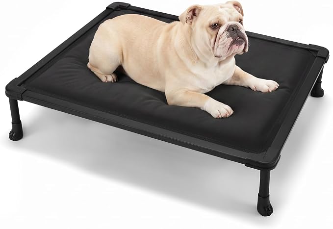 Veehoo Chew Proof Elevated Dog Bed, Padded Indestructible Raised Dog Cot | Orthopedic Dog Platform Bed with Padded Mat, Durable Water Resistant Pet Cot for Indoor, Outdoor or Crate, 35", Black