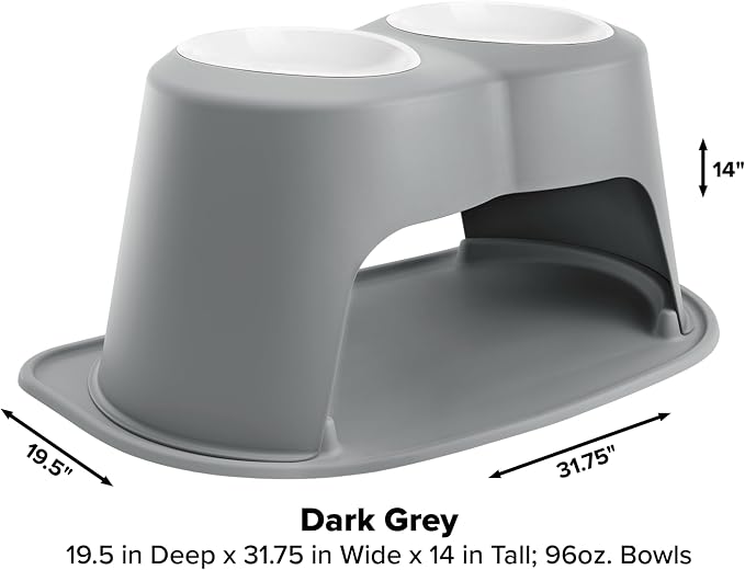 WeatherTech Double High Pet Feeding System w/Plastic Dog/Cat Bowls - 14" High Stand Dark Grey (PDHC9614DGDG)