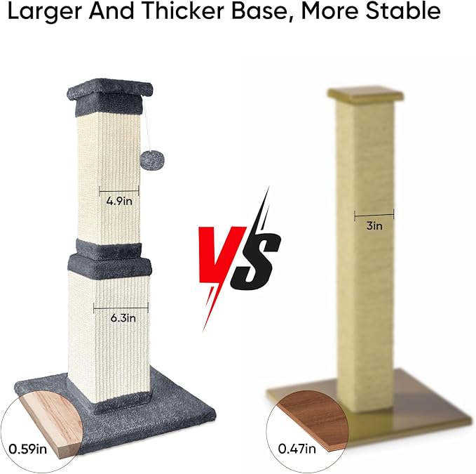 Cat Scratching Post, 32 Inch Cat Scratching Posts for Large Cats, Scratching Posts for Indoor Cats Adults, Cat Scratch Post with Nature Sisal, Deep Gray