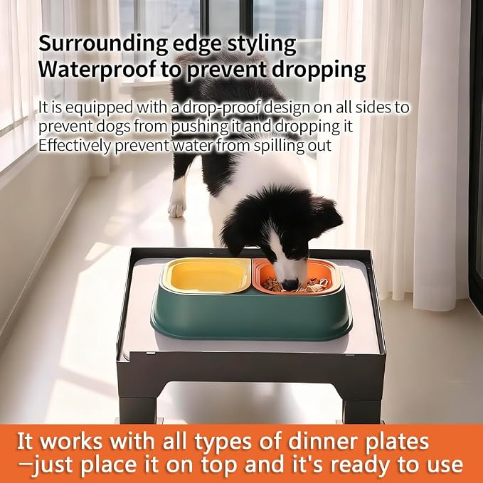 Diatomite Mat Pet Feeder Stand – Compatible with Most Dog Bowls & Automatic Feeders, Elevated Dining Station with Non-Skid Feet & Adjustable Height that Absorb Spills to Keep The Bowl Area Clean