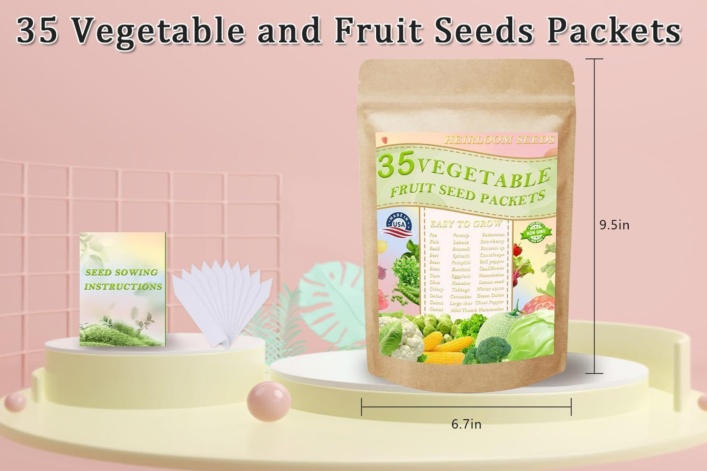 Vegetable Seeds Kit Fruit Seeds for Planting Non-GMO and Heirloom 35 Varieties Seeds for Planting Vegetables 10 Plant Markers