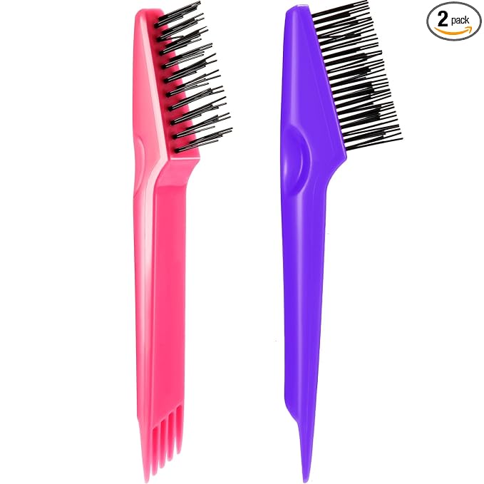 Yaomiao 2 Pcs Hair Brush Cleaner Tool 2-in-1, Pink and Purple Hairbrush Cleaner for Removing Hair Dust, Mini Comb for Removing Dirt, Home Salon Use