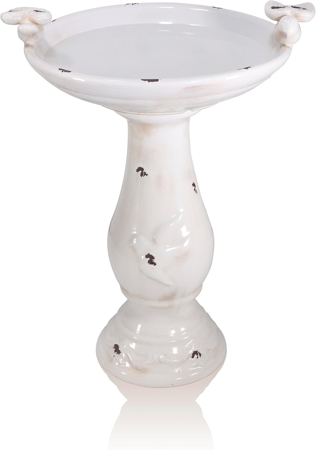 Alpine Corporation TLR102LBR 25" Outdoor Antique Ceramic Birdbath with Bird Figurines, Pedestal Bird Bath for Garden, Patio, Yard, or Deck Décor, Durable Weather-Resistant, Light Brown