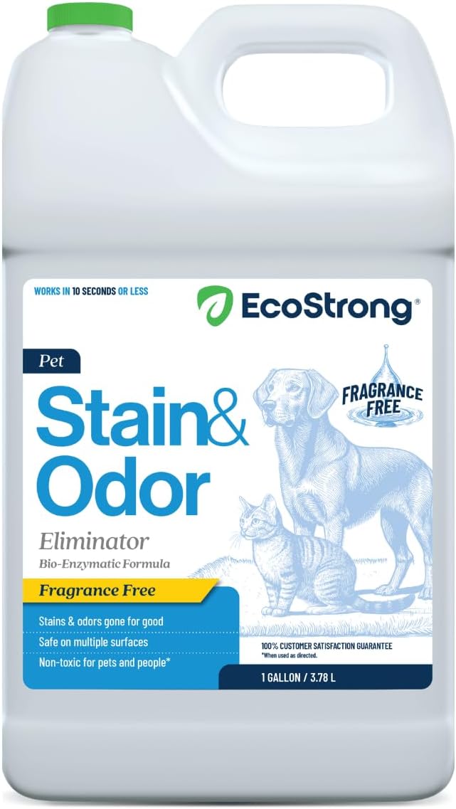 Eco Strong Pet Stain and Odor Remover - Cat Urine Enzyme Cleaner, Urine Destroyer for Dogs, Pet Urine Enzyme Cleaner [All New Fragrance Free] - 128oz