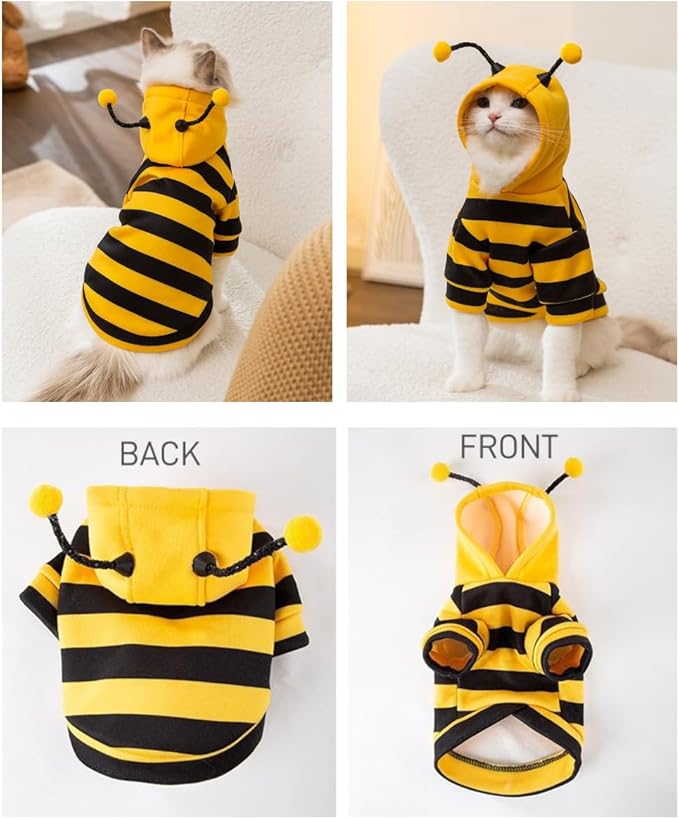 Selena Cat Bee Antennae Costume Hoodies Cute Bee Stripes Dog Kitten Puppy Pet Apparel (Small,Yellow&Black)