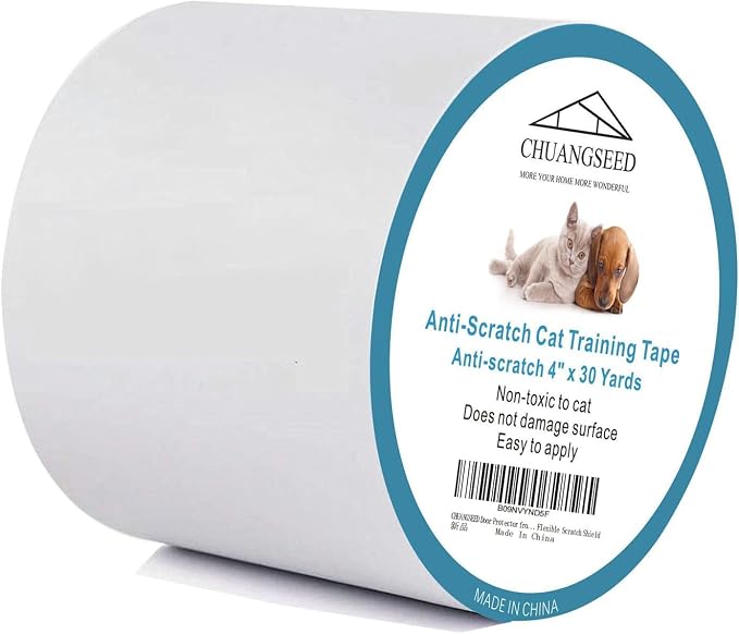 Chuangseed Anti Cat Scratch Tape, 4" x 30Yds, Transparent, Double Sided, Furniture Protector, Pet Safe, Easy Installation, One Year Warranty