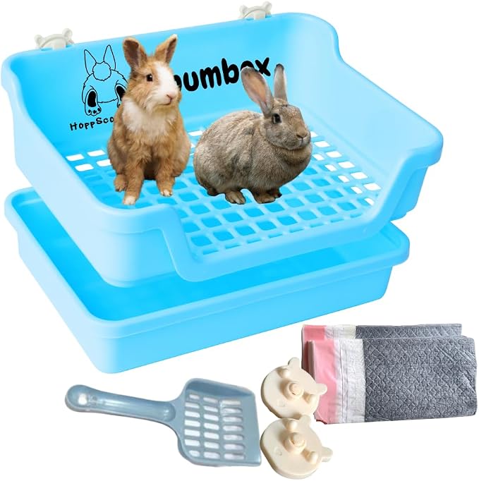 HoppScotch.bun Bumbox Large Rabbit Litter Box, 15.75" Training Cage with Plastic Grid for Small Animals, Indoor/Outdoor, Blue