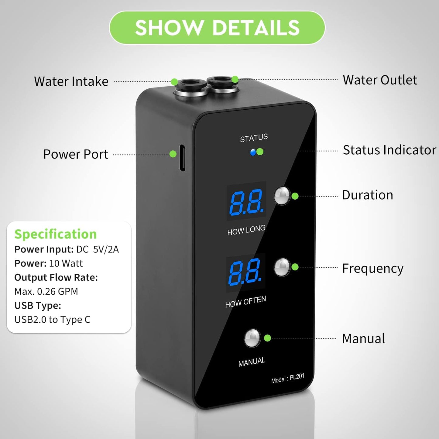moistenland Reptile Humidifier, Misting System for Terrariums, Automatic with Adjustable Spray Nozzles, Black