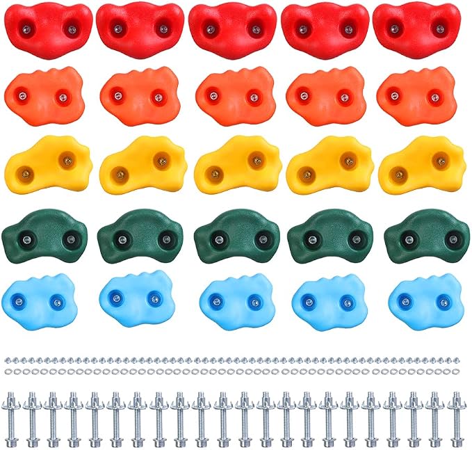 25 Rock Climbing Holds for Kids Climber With Hardware, Wall Holds and Grips for Indoor and Outdoor Playground Play Set