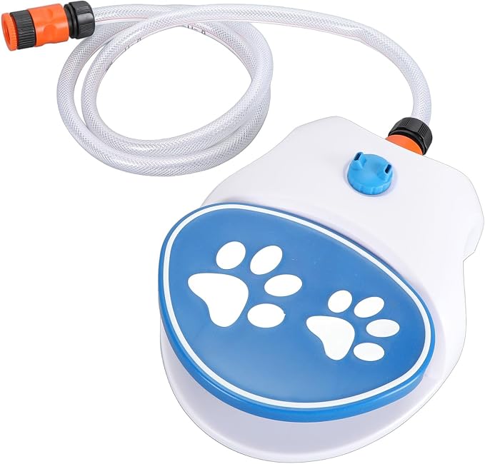 Dog Water Fountain, Activated Step On Outdoor Pet Drinking Dispenser with Hose for Large Dogs Hydration Training Blue Plastic 10.43x8.27x3.15in
