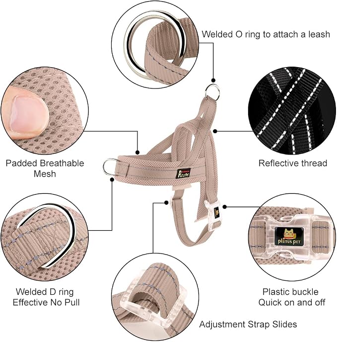 Plutus Pet No Pull Dog Harness for Small Dogs, Breathable Mesh Padded | Adjustable Reflective with Handle, Escape Proof, Quick Fit Pet Vest, Front Clip, for Training and Walking, Beige, S