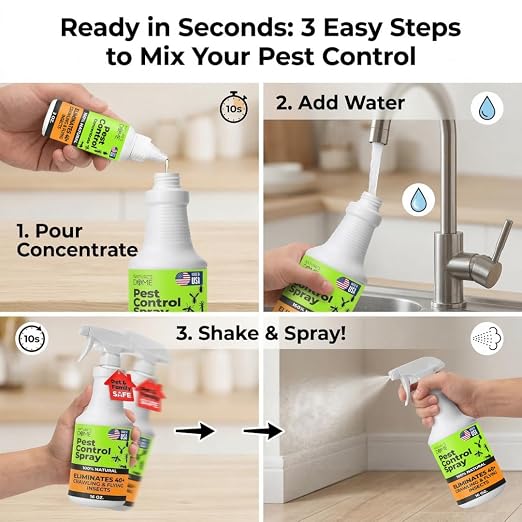 Nature's Dome Pest Killer Starter Kit, Makes 48 Oz (3 Concentrate Vials + 1 Reusable Sprayer) Plant-Based Ant, Roach, Spider & Fly Killer Spray | Indoor/Outdoor, Child & Pet Safe Essential Oil Formula
