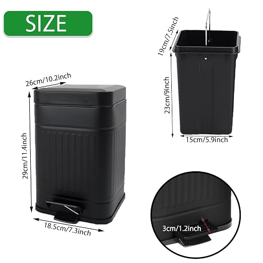 Dog Poop Trash Can for Outdoors Dog Waste Station with Lid Hands-Free Pedal 1 Gallon Container Home Kitchen with 1 Roll 50PCS Litter Bag & 6 Activated Carbon Filter T-5L-F-B
