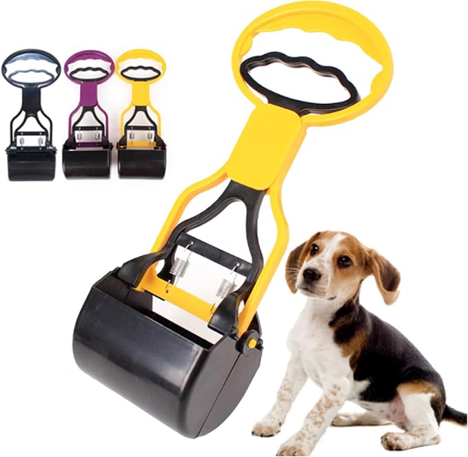 Pet Pooper Scooper for Large & Small Dogs,Pet Waste Removal,Jaw Claw Bin for Grass and Gravel,Heavy Duty Dog Waste Cleaner,Easy to Use for Grass, Dirt, Gravel Pick Up,Yellow