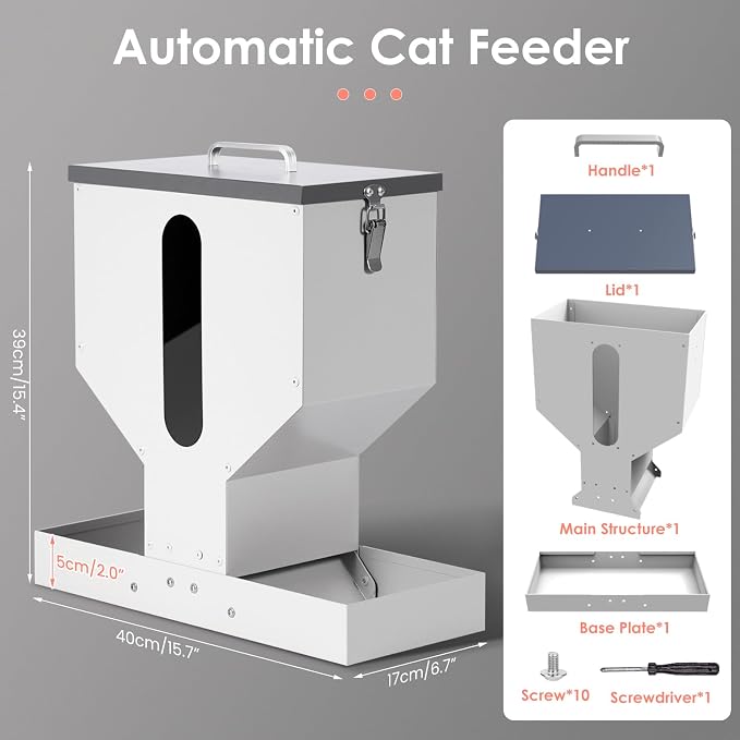 Gravity Cat Feeder 2 Cats - 12L Automatic Dual Cat Feeder | Outdoor Cat Feeder for Pet Cat Dogs, Sturdy Material, Lock design, Large Viewing Window, Portable, Easy to Clean