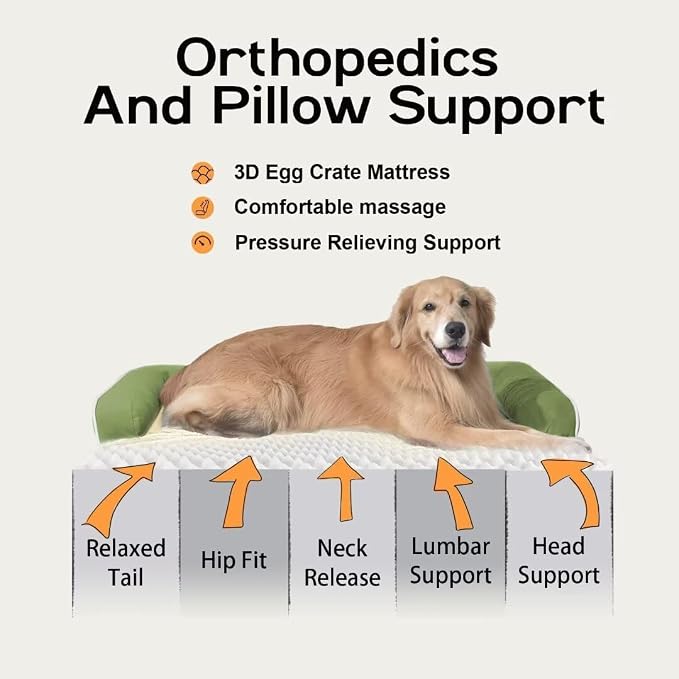 Orthopedic Waterproof Jumbo Dog Bed with Bolster for Extra Large Dogs | Pillow Support for Neck Relief, Egg Crate Foam, Waterproof Liner, Anti-Slip Bottom, Removable Bolster Cover, 53 x 42 Inch