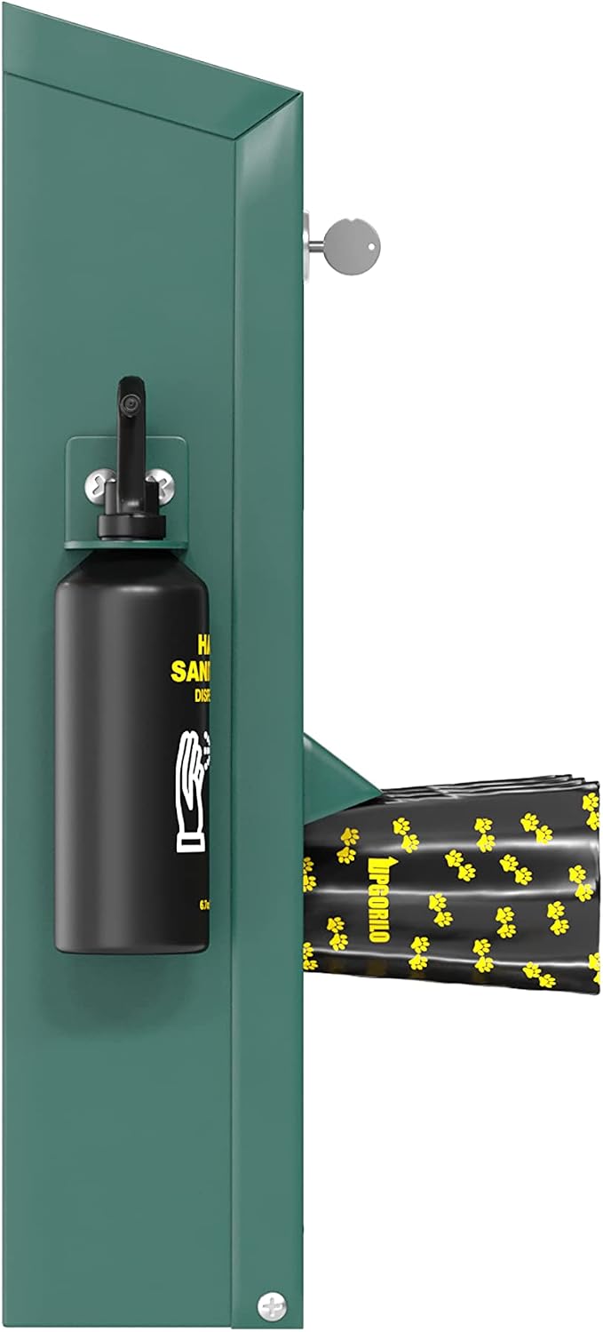 EMMA + OLIVER Locking Dog Waste Bag Dispenser with Glow in the Dark Sign | Hand Sanitizer Bottle and Rain Guard, 600 Roll Bags Include