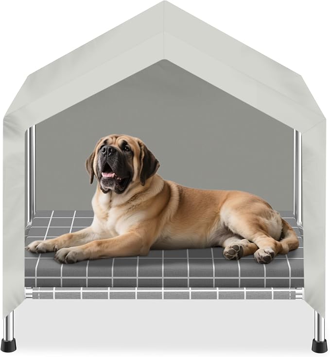 Elevated Dog House with Cushion, Stainless Steel Dog Tent, Medium Dogs | Sturdy Stainless Steel Frame, Waterproof Dog Shelter for Medium Dogs and Cats, Easy to Clean, Indoor and Outdoor Use