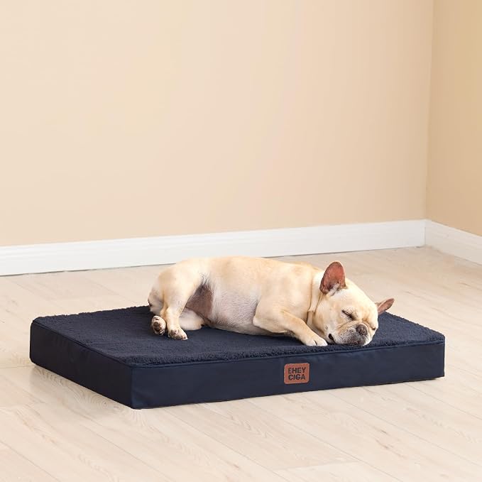 EHEYCIGA Orthopedic Dog Bed Large with Removable Washable Cover, 47IN Navy | Egg Crate Foam Support,Durable Oxford fabric,Non-Slip Bottom,Machine Washable,Soft Waterproof Plush Pet Bed Mat For Crate