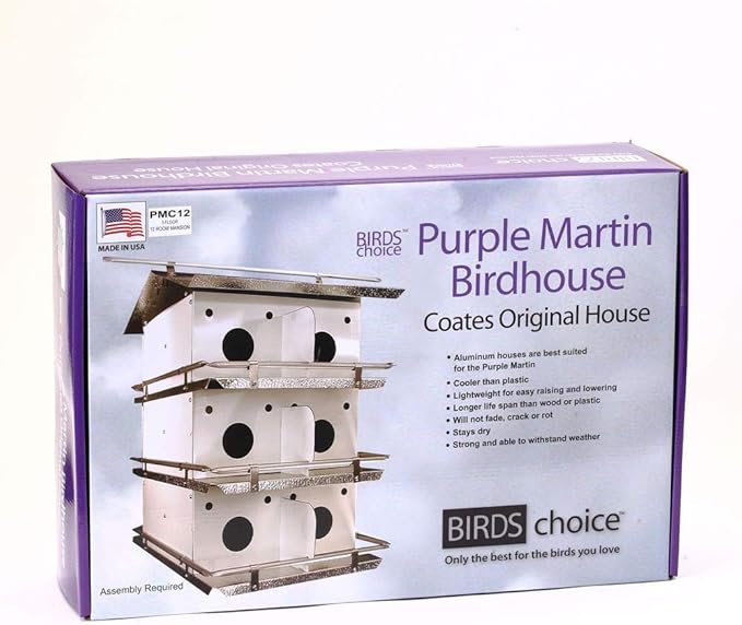 Birds Choice Purple Martin Bird House - Coates Original Bird House Design, 3 Floors / 12 Rooms, Assembly Required, Medium, White/Grey