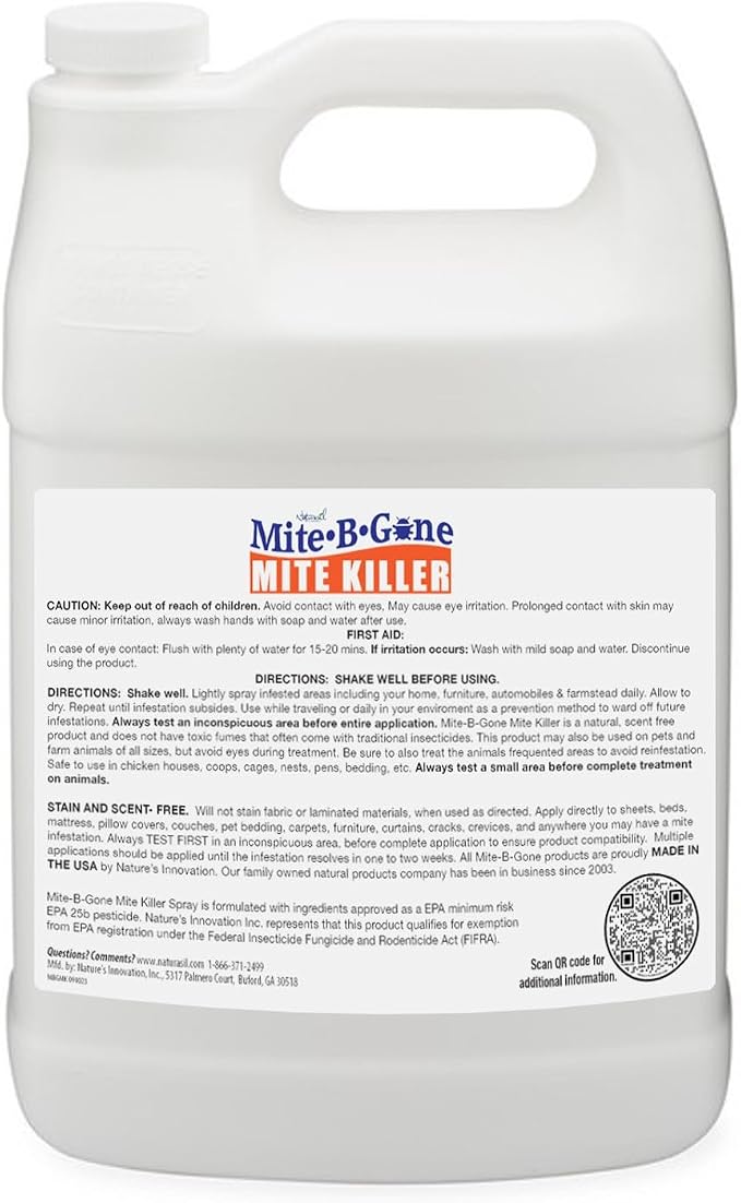 Mite Killer Spray - 1 Gal Natural Mite Treatment Kills Human, Dust, Chicken, Poultry, Bird, Carpet & Rat Mites in Homes and Farm | Family & Pet Safe by Mite-Be-Gone