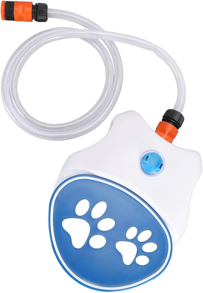Dog Water Fountain, Activated Step On Outdoor Pet Drinking Dispenser with Hose for Large Dogs Hydration Training Blue Plastic 10.43x8.27x3.15in