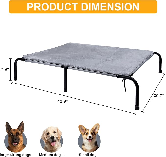 Outdoor Dog Elevated Bed with Plush Mat, Raised Dog Beds,Pet Cot Hammock(L) | Durable Washable Raised Dog Bed, Indestructible Elevated Cooling Dog Beds,Durable Dog Cot Bed, Lifted Outside Dog Hammock Bed