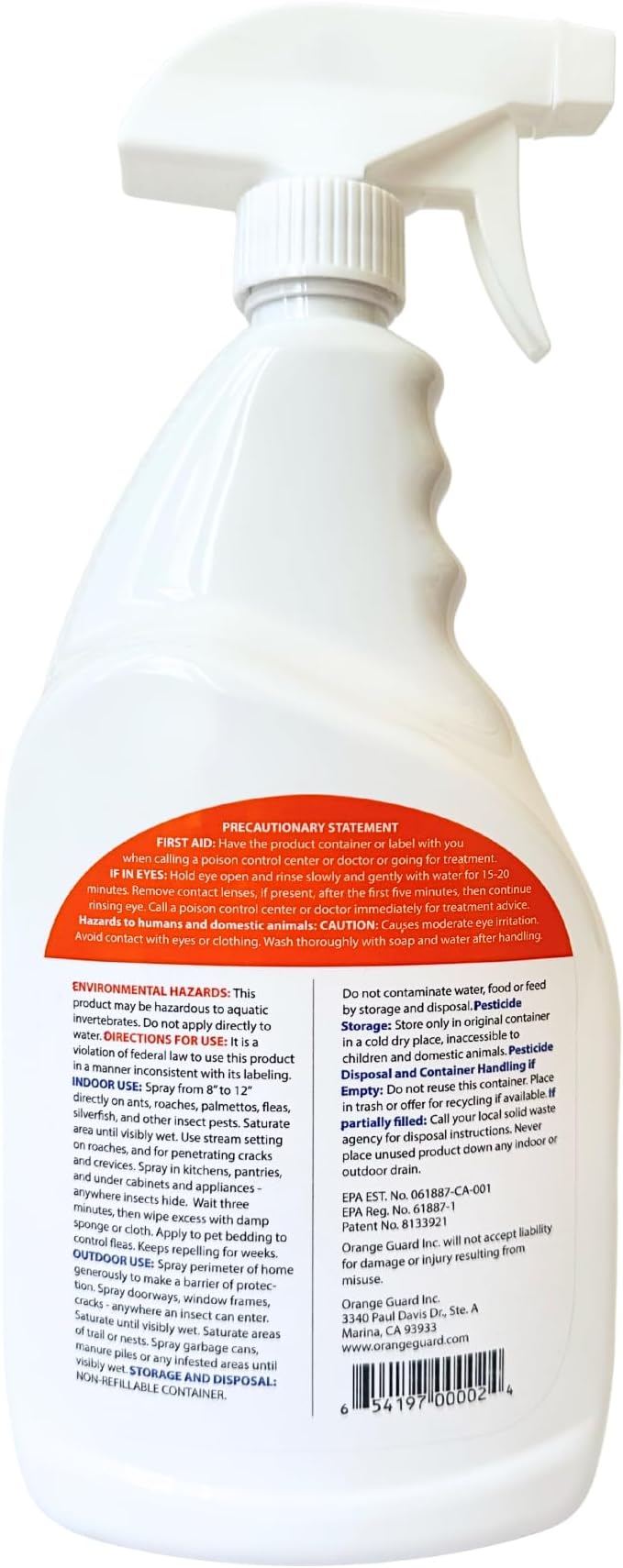 Orange Guard Home Pest Control Spray with D-Limonene | All-Natural Food Grade Orange Peel Oil for Bugs, Ants, Roaches, Fleas, Palmettos and Silverfish - 32oz