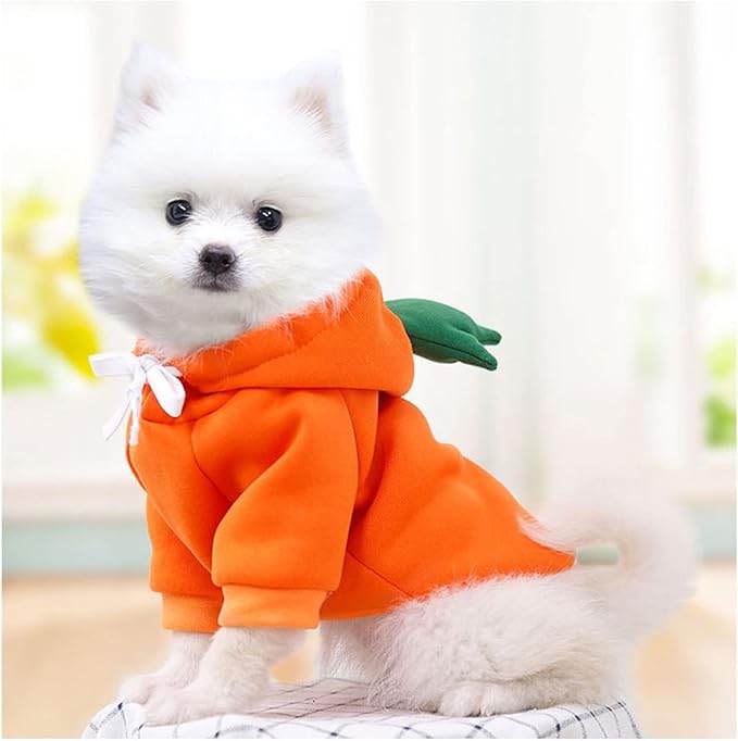 Warm Dog Winter Clothes Cute Fruit Dog Coat Hoodies Fleece Pet Dogs Costume Jacket for French Bulldog Chihuahua Ropa para Perro(Orange,L)