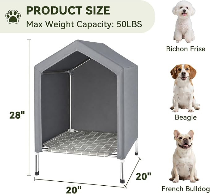 Elevated Dog House for Small Dogs, Raised Dog Bed with Removable Canopy | Weather-Resistant Sunshade Fabric, Indoor & Outdoor Portable Pet Tent, Rust-Proof Stainless Steel Frame, for Small Dogs