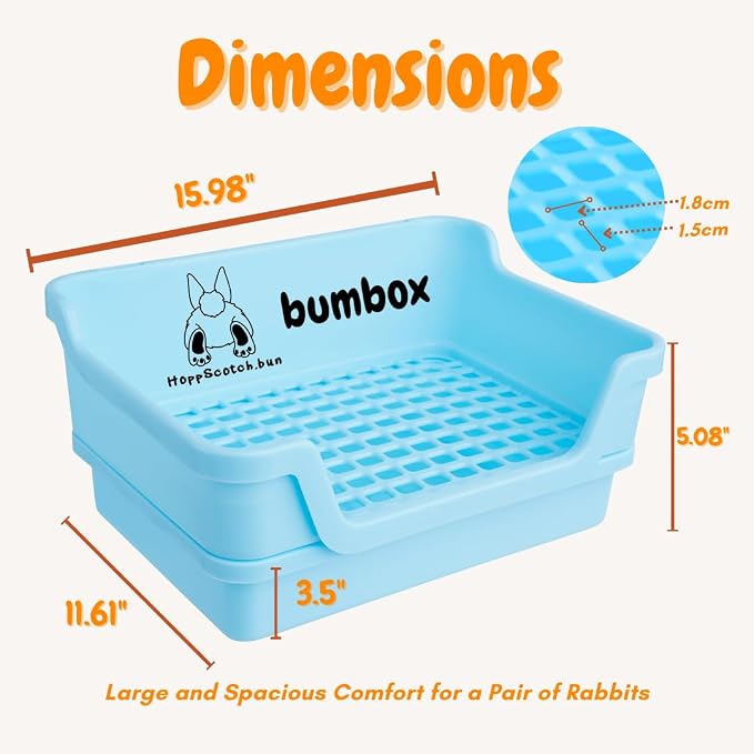 HoppScotch.bun Bumbox Large Rabbit Litter Box, 15.75" Training Cage with Plastic Grid for Small Animals, Indoor/Outdoor, Blue
