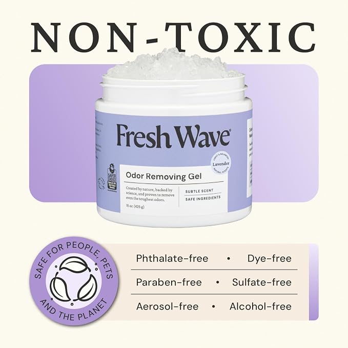 Fresh Wave Lavender Odor Removing Gel, 15 oz. | Odor Absorbers for Home | Safer Odor Relief | Natural Plant-Based Odor Eliminator | Every 15 oz. Lasts 30-60 Days | for Cooking, Trash & Pets