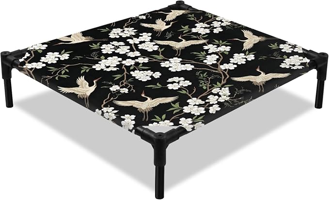 Outdoor Elevated Dog Bed for Small Dogs, Spring Floral Breathable Cooling Raised Dog Cot for Indoor/Outdoor, Branches Birds Flowers Modern Art Waterproof Elevated Pet Beds, S 20 x 20 in