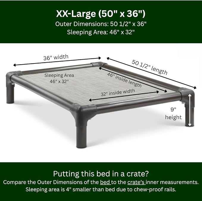 Kuranda Chewproof Elevated Dog Bed - Walnut PVC - 50" x 36" - Sunsure Textilene Outdoor Mesh - Birch