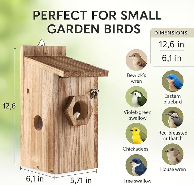 Bird House for Outside –Hanging Birdhouse for Bluebird Finch Swallow Wren Chickadee, Decorative Outdoor Bird Nesting Box with 3 Size Holes, Assembly Required (2)