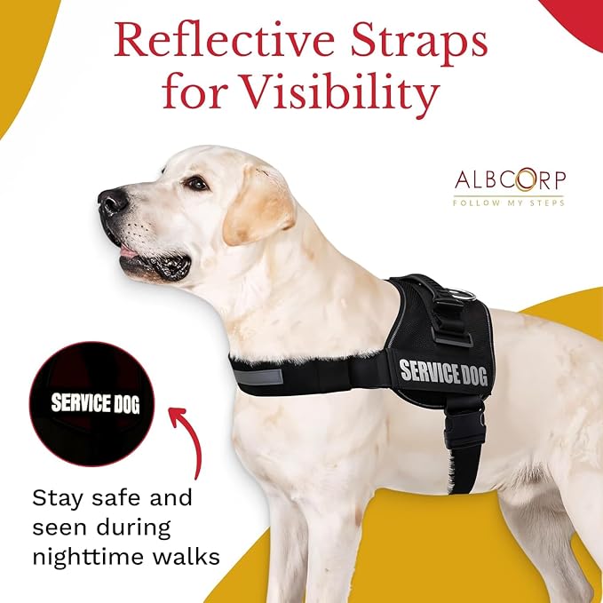 Service Dog Vest Harness – Reflective Service Animal Vest with Handle, No-Pull Adjustable Mesh Padding – XXS–XL – 2 Removable Patches. (Medium, Black)