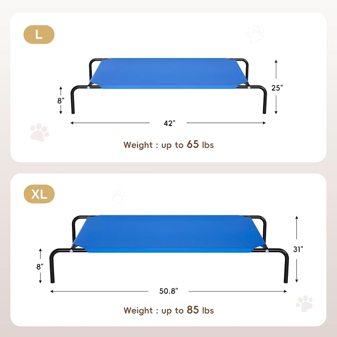 STARLATTA Elevated Dog Bed for Large Dogs, Washable Raised Cot with Skid-Resistant Feet, Waterproof Cooling Dog Beds with Oxford Cloth, Indoor/Outdoor Use, Blue 50in