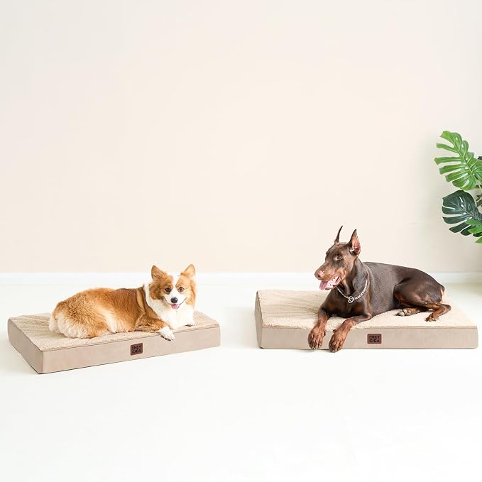 EHEYCIGA Orthopedic Dog Bed Large with Removable Washable Cover, 44IN Khaki | Egg Crate Foam Support, Durable Oxford fabric, Non-Slip Bottom, Machine Washable, Soft Waterproof Plush Pet Bed Mat For Crate