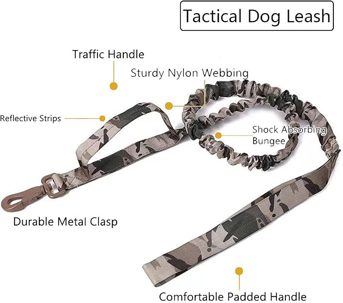 Tactical Dog Collar and Leash Set for Large Dogs with Control Handle，Camo | 1000D Heavy-Duty Nylon Fabric,Quick-Release Metal Buckle,Adjustable Fit,Soft-Padded Webbing,D-Ring,for Training & Hiking,XL