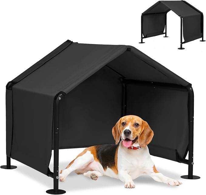 Dog Shade for Outside,29.5”x25.6”x25.6” Dog House Tent for Small Dog | Outdoor Dog Kennel for Small Dog, Sun Rain Pet Canopy House for Dogs, Waterproof Pet Sahde Shelter for Small Animal, Black
