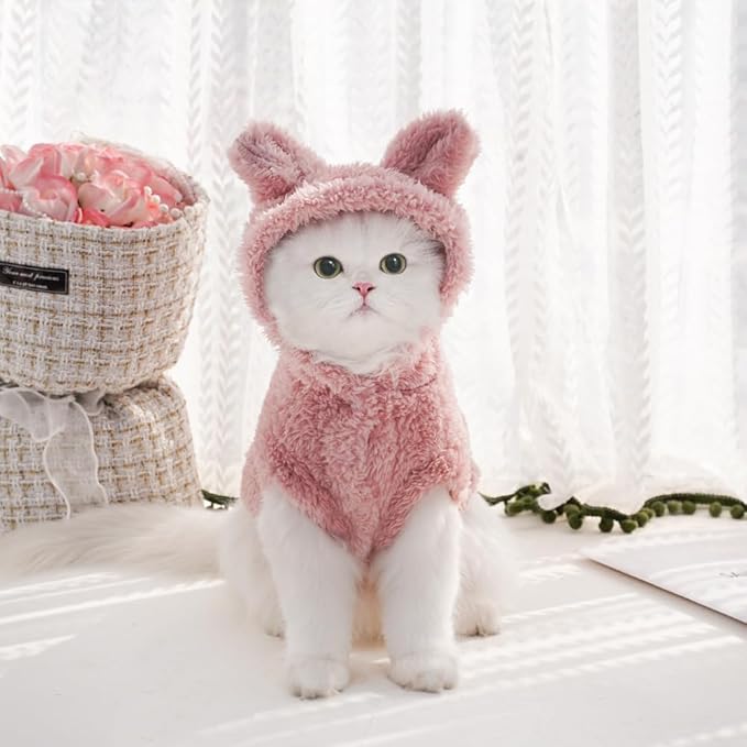 Selena Cat Bunny Ears Costume Cute Dog Kitten Hoodies Sweater Rabbit Ears Puppy Pet Apparel (Medium,Pink)