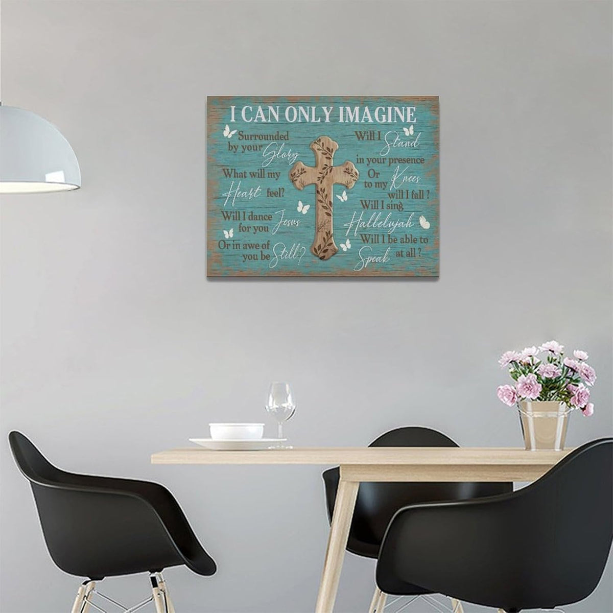 Rustic Christian Cross Wall Art I Can Only Imagine Pictures Farmhouse Butterfly Wall Decor Teal Motivational Canvas Print Painting Artwork for Bathroom Living Room Bedroom 12"x16"